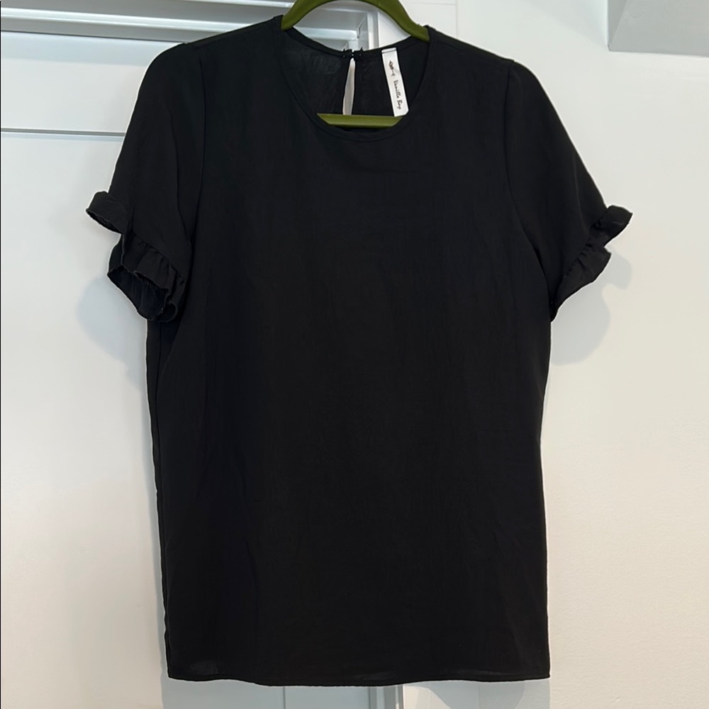 Vanilla Bay Black Ruffled T-Shirt Blouse